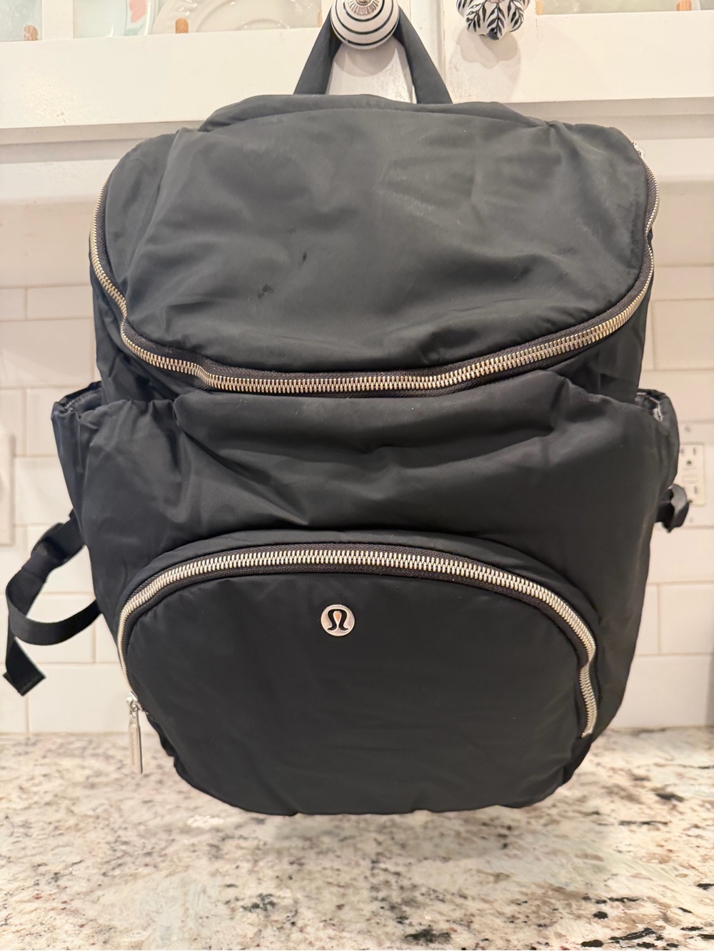 lululemon athletica Black Backpack with Silver Zippers